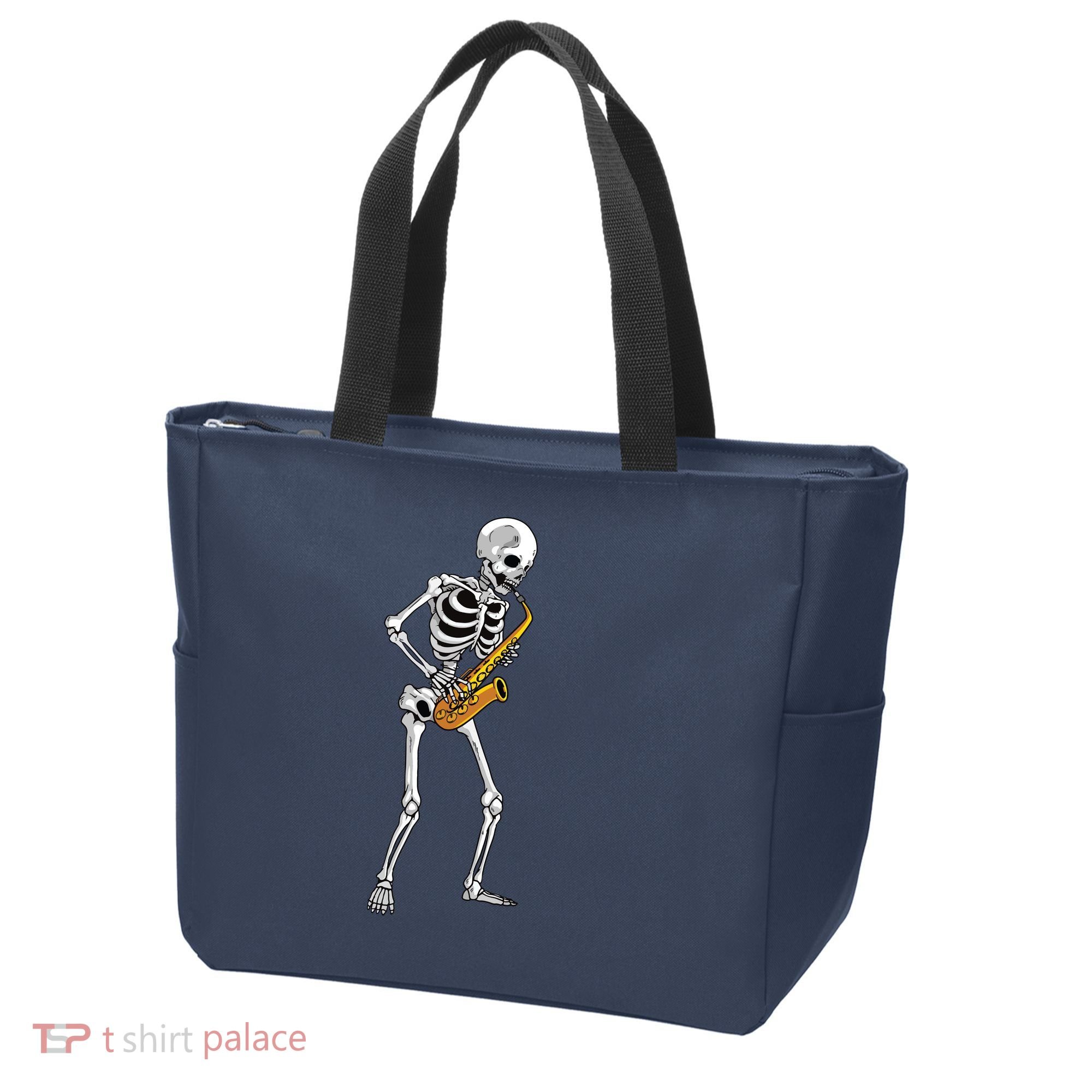 Funny Saxophone Skeleton For Men Women Saxophone Player Sax Tote Bag