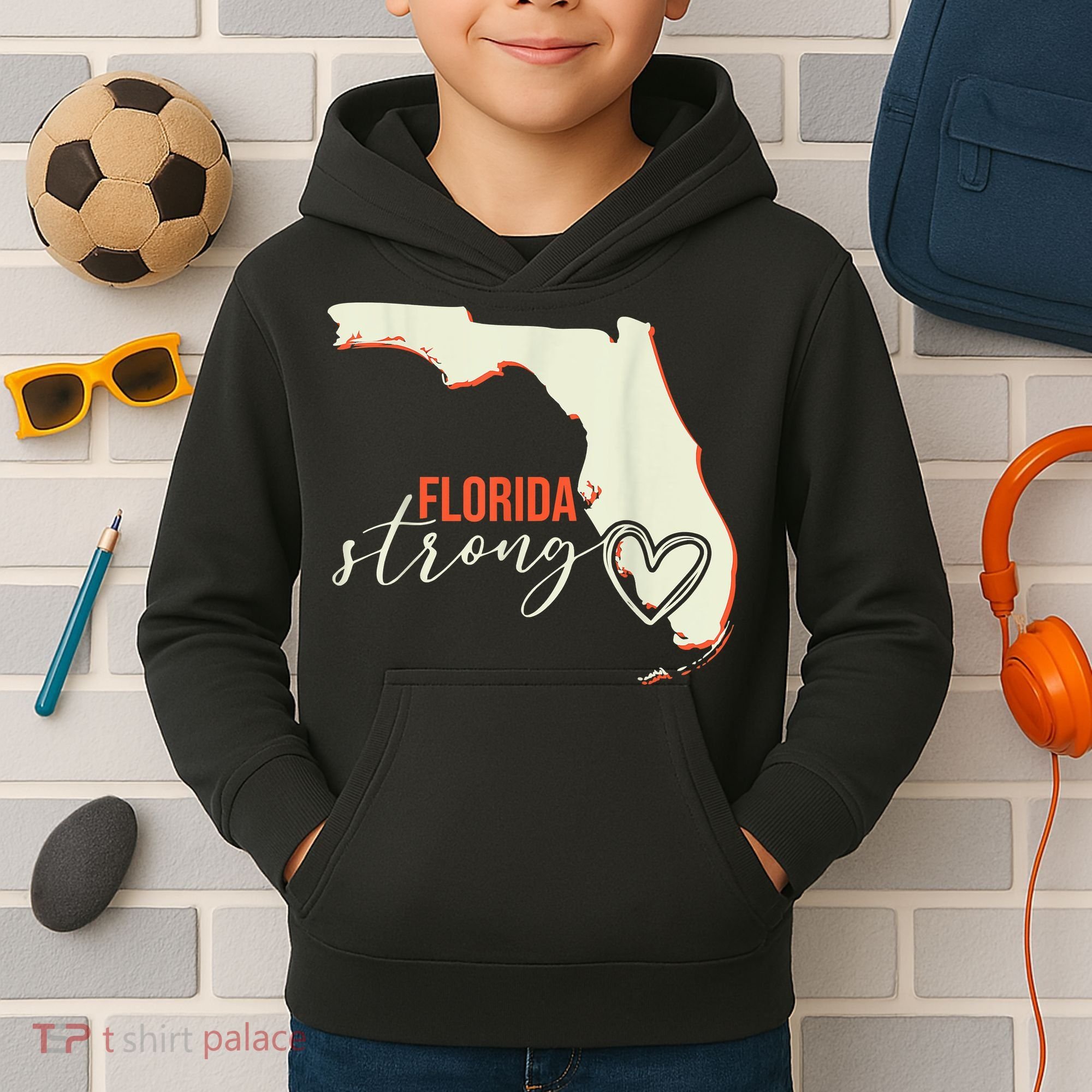 Florida Strong Support With Heart Kids Hoodie