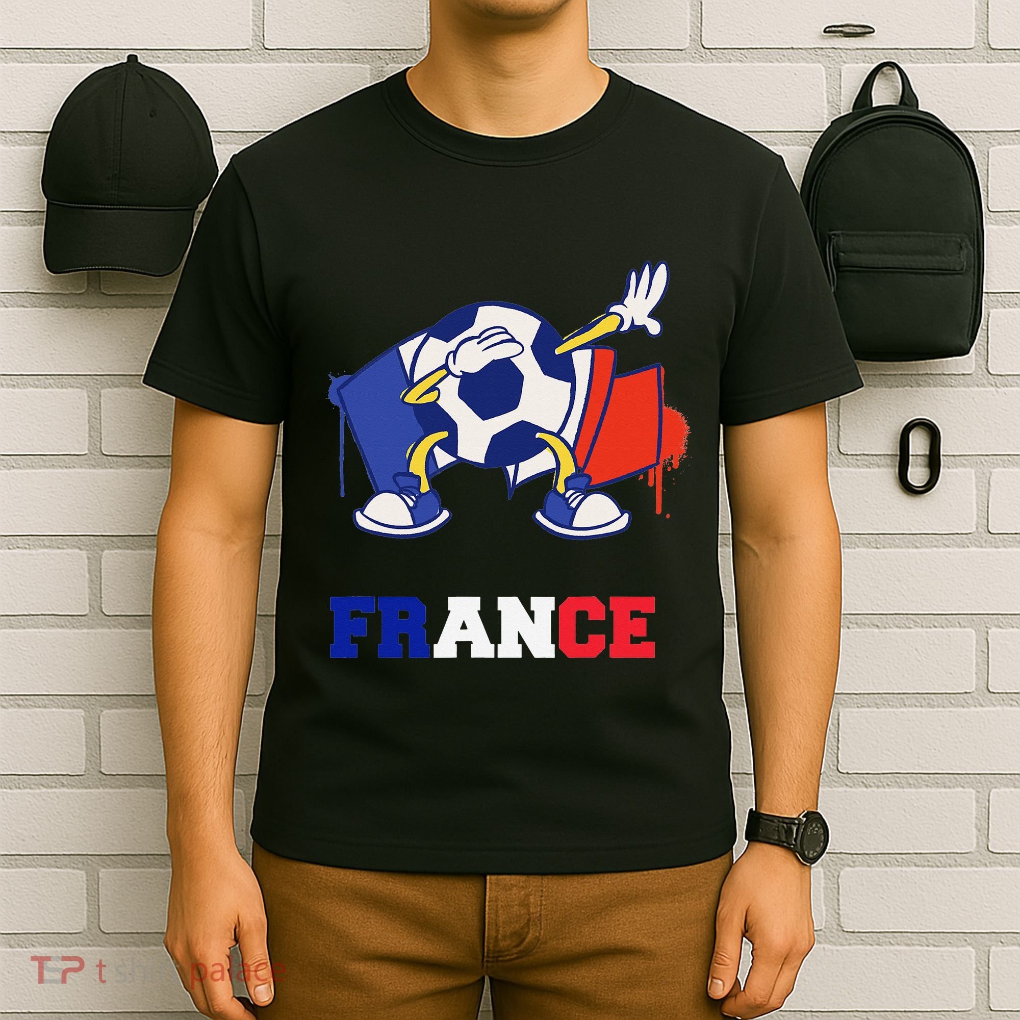 France Soccer Shirt Dabbing Soccer Ball French Flag T-Shirt