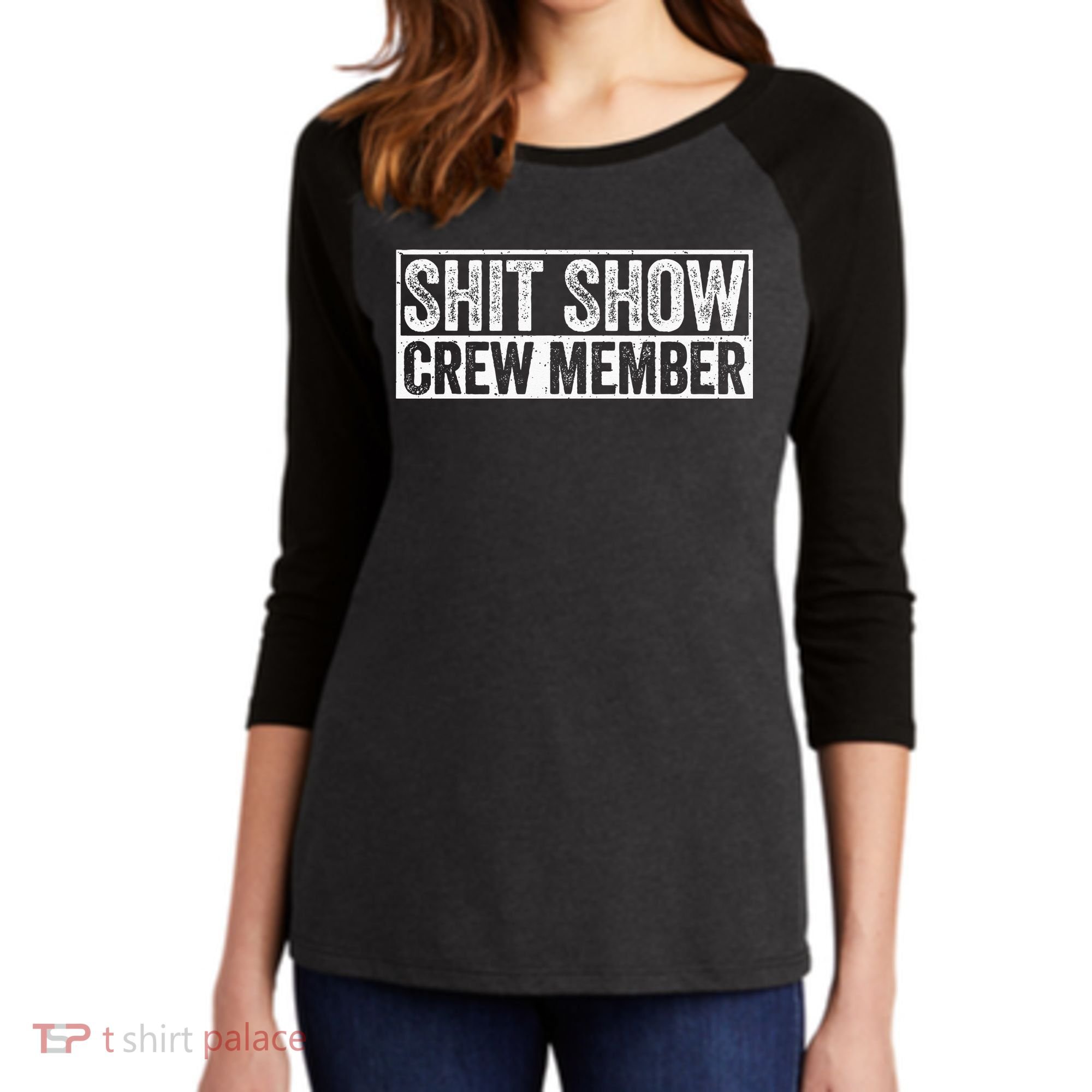 Funny Shit Show Crew Member Women's Tri-Blend 3/4-Sleeve Raglan Shirt