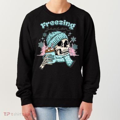 Freezing Season Skeleton Drinking Coffee Funny Winter Women's Sweatshirt