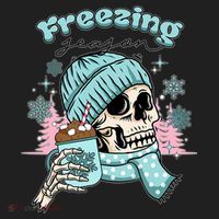Freezing Season Skeleton Drinking Coffee Funny Winter Women's Sweatshirt thumb 2