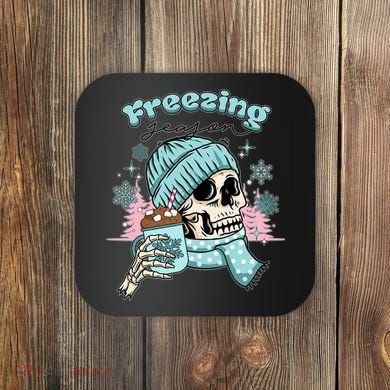 Freezing Season Skeleton Drinking Coffee Funny Winter Coaster