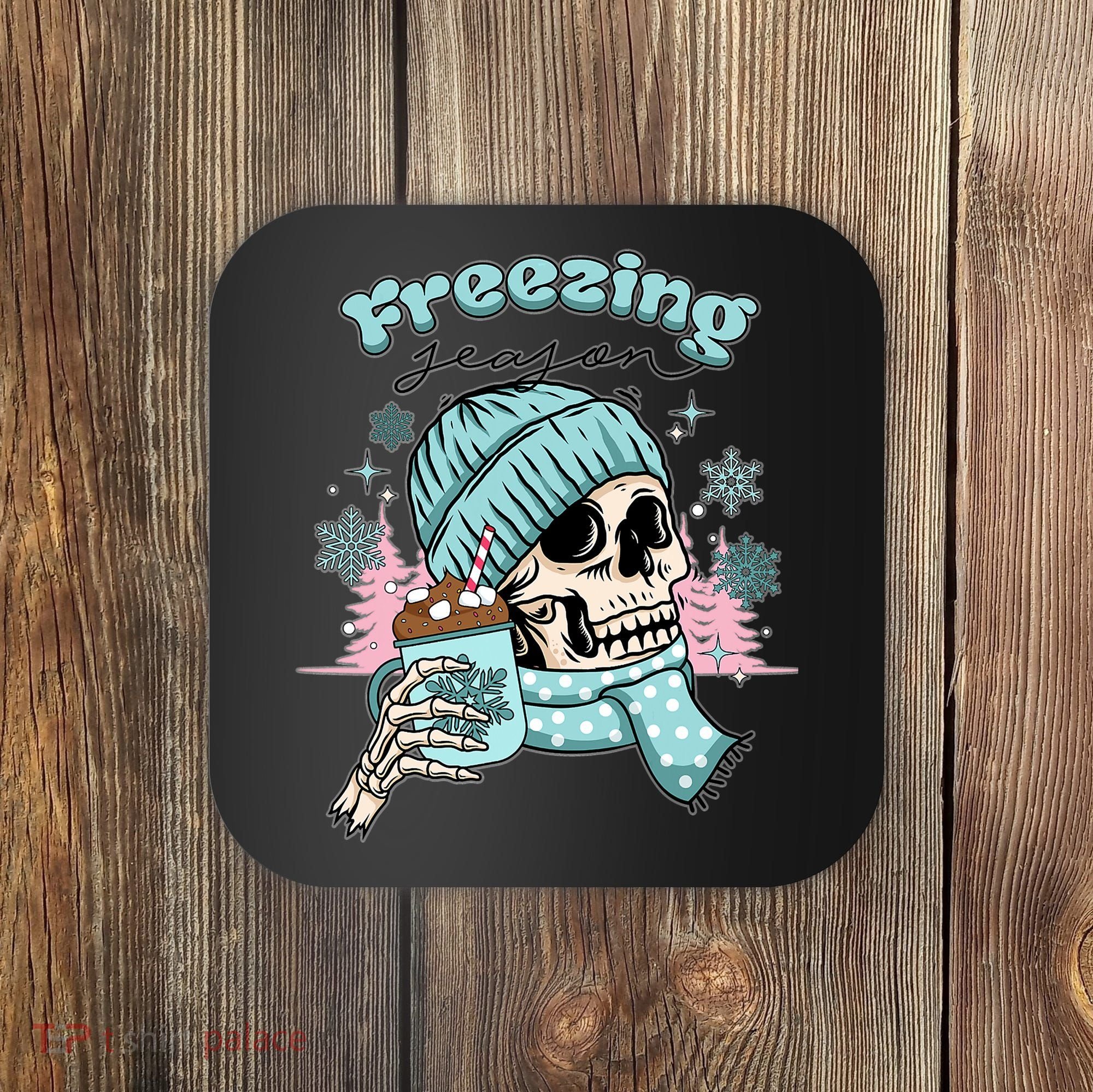 Freezing Season Skeleton Drinking Coffee Funny Winter Coaster