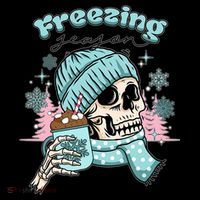 Freezing Season Skeleton Drinking Coffee Funny Winter Coaster thumb 2