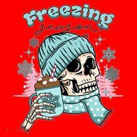 Freezing Season Skeleton Drinking Coffee Funny Winter Santa Hat thumb 1