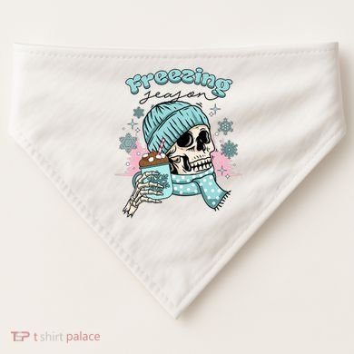 Freezing Season Skeleton Drinking Coffee Funny Winter USA-Made Doggie Bandana