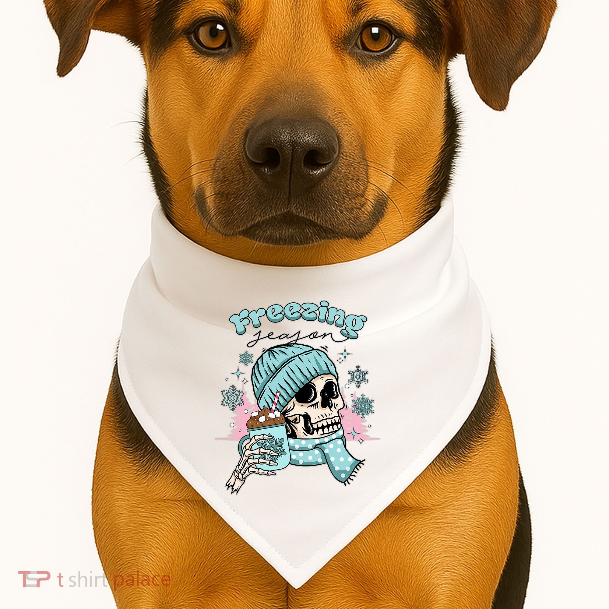 Freezing Season Skeleton Drinking Coffee Funny Winter USA-Made Doggie Bandana