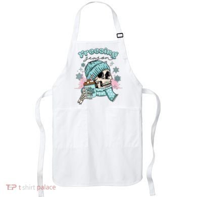 Freezing Season Skeleton Drinking Coffee Funny Winter Apron