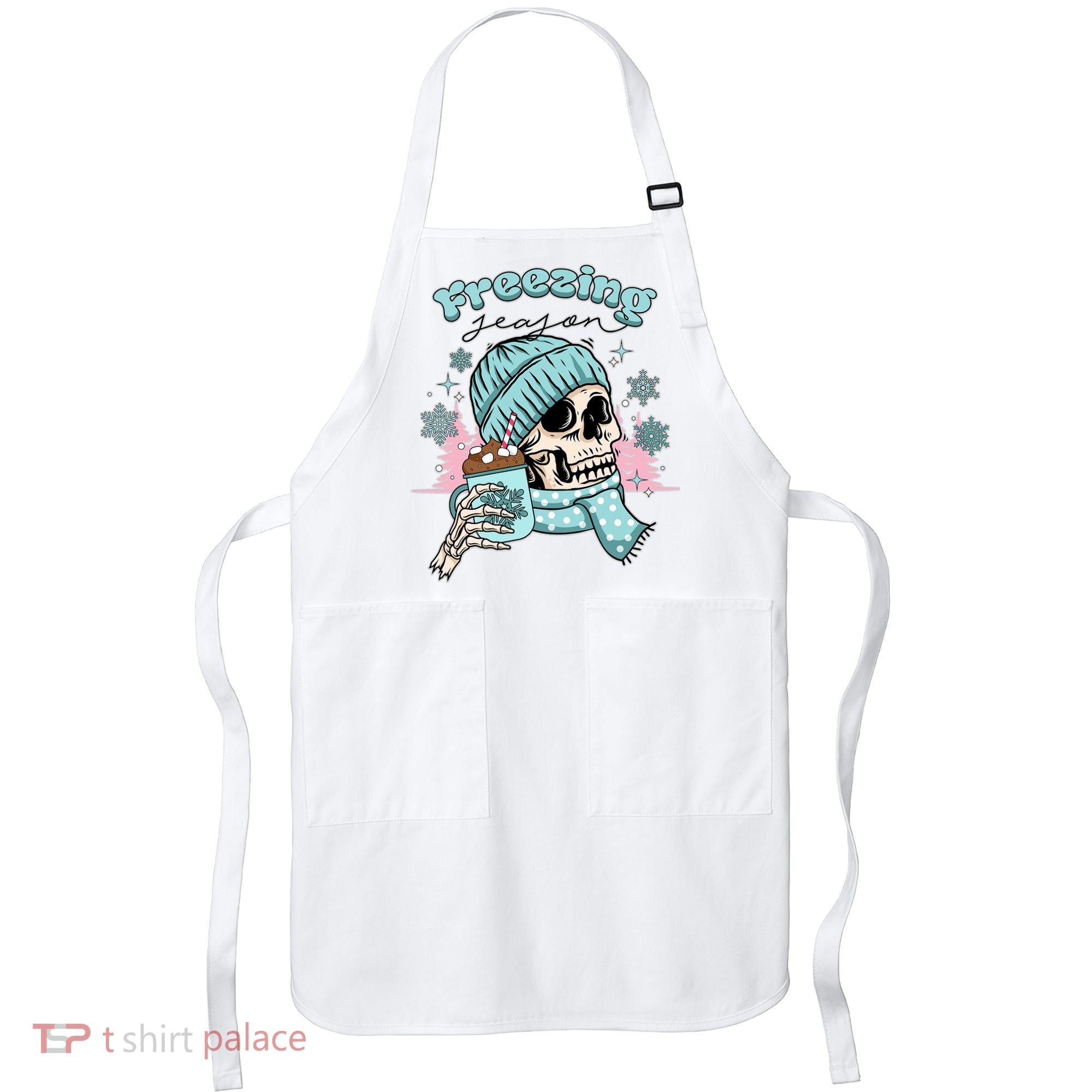 Freezing Season Skeleton Drinking Coffee Funny Winter Apron