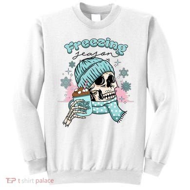Freezing Season Skeleton Drinking Coffee Funny Winter Sweatshirt