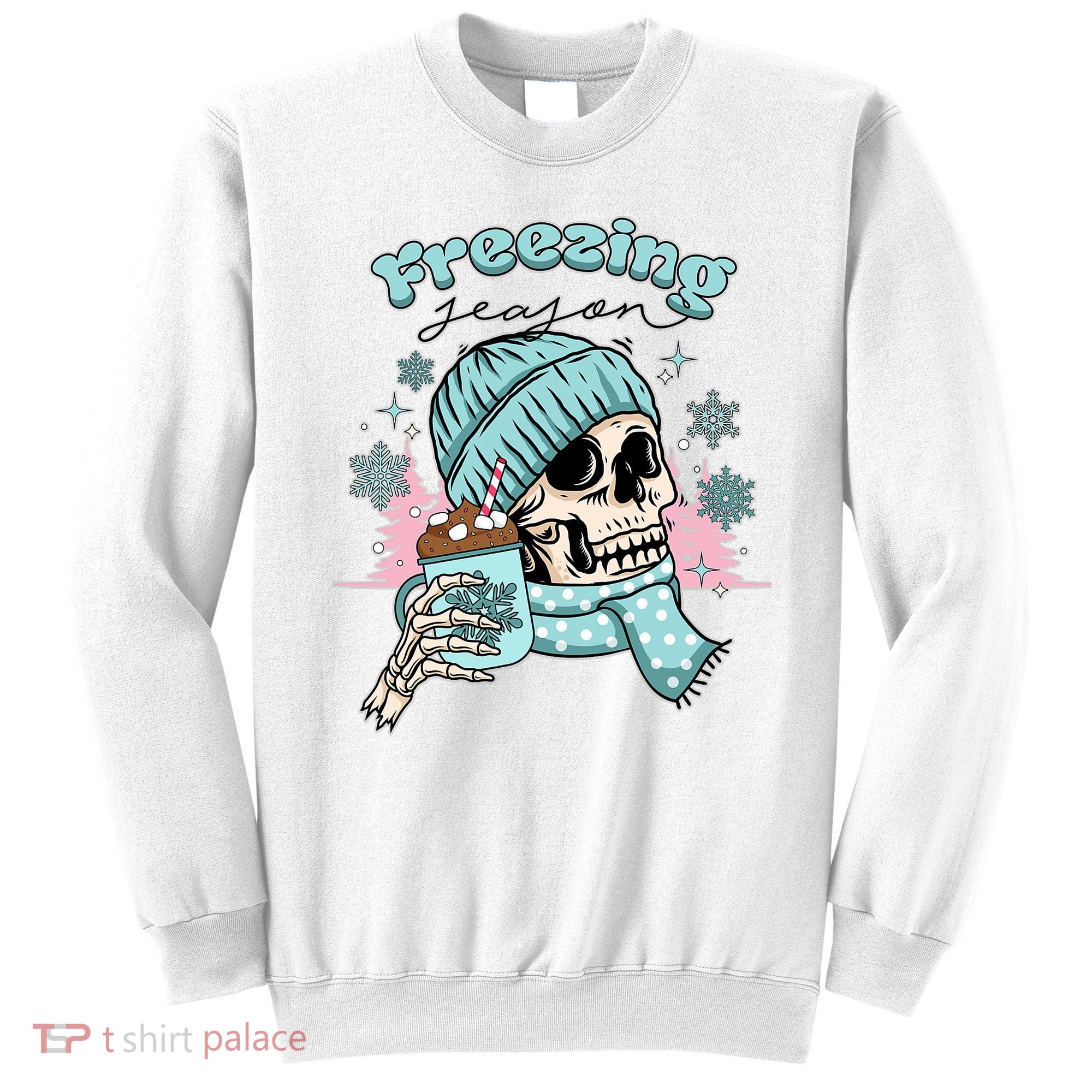 Freezing Season Skeleton Drinking Coffee Funny Winter Sweatshirt