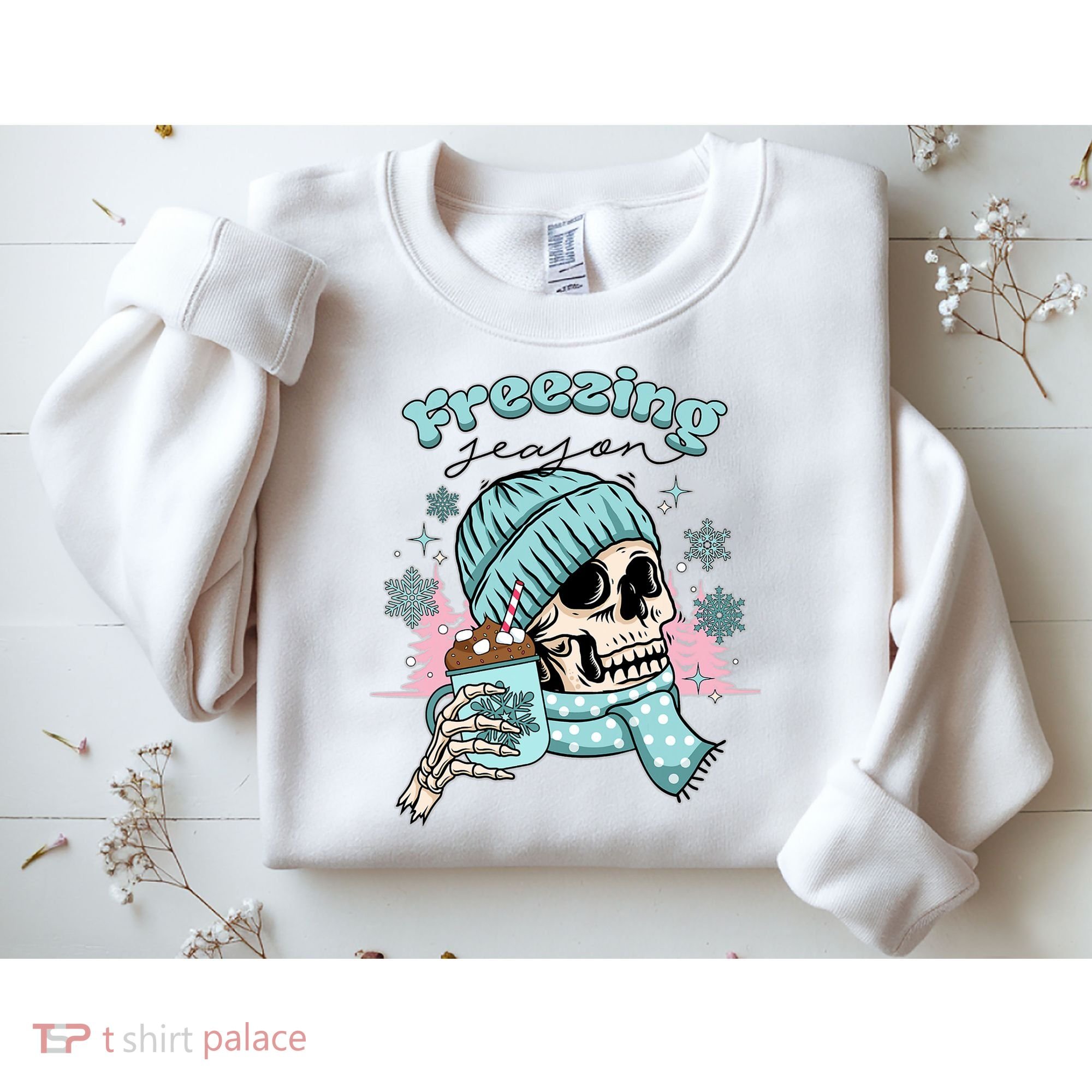Freezing Season Skeleton Drinking Coffee Funny Winter Sweatshirt