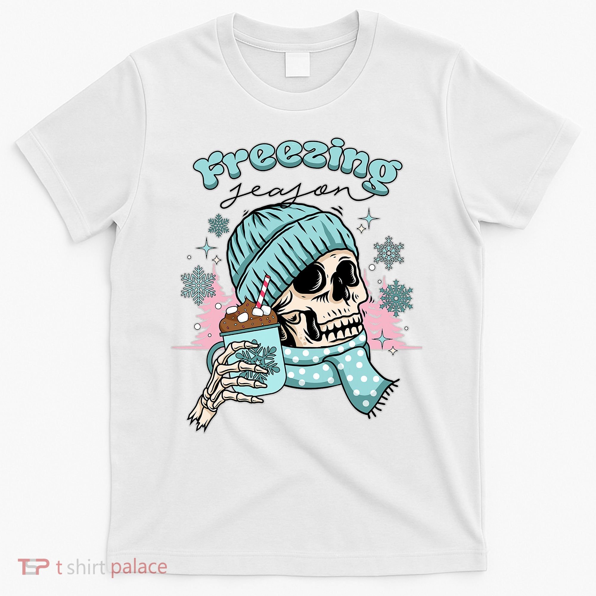 Freezing Season Skeleton Drinking Coffee Funny Winter T-Shirt