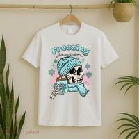 Freezing Season Skeleton Drinking Coffee Funny Winter T-Shirt thumb 2