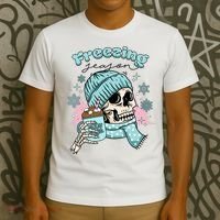Freezing Season Skeleton Drinking Coffee Funny Winter T-Shirt thumb 3