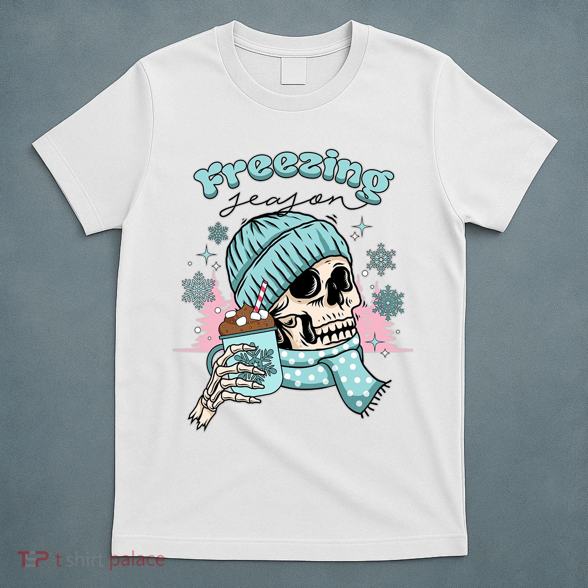 Freezing Season Skeleton Drinking Coffee Funny Winter T-Shirt