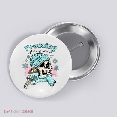 Freezing Season Skeleton Drinking Coffee Funny Winter Button