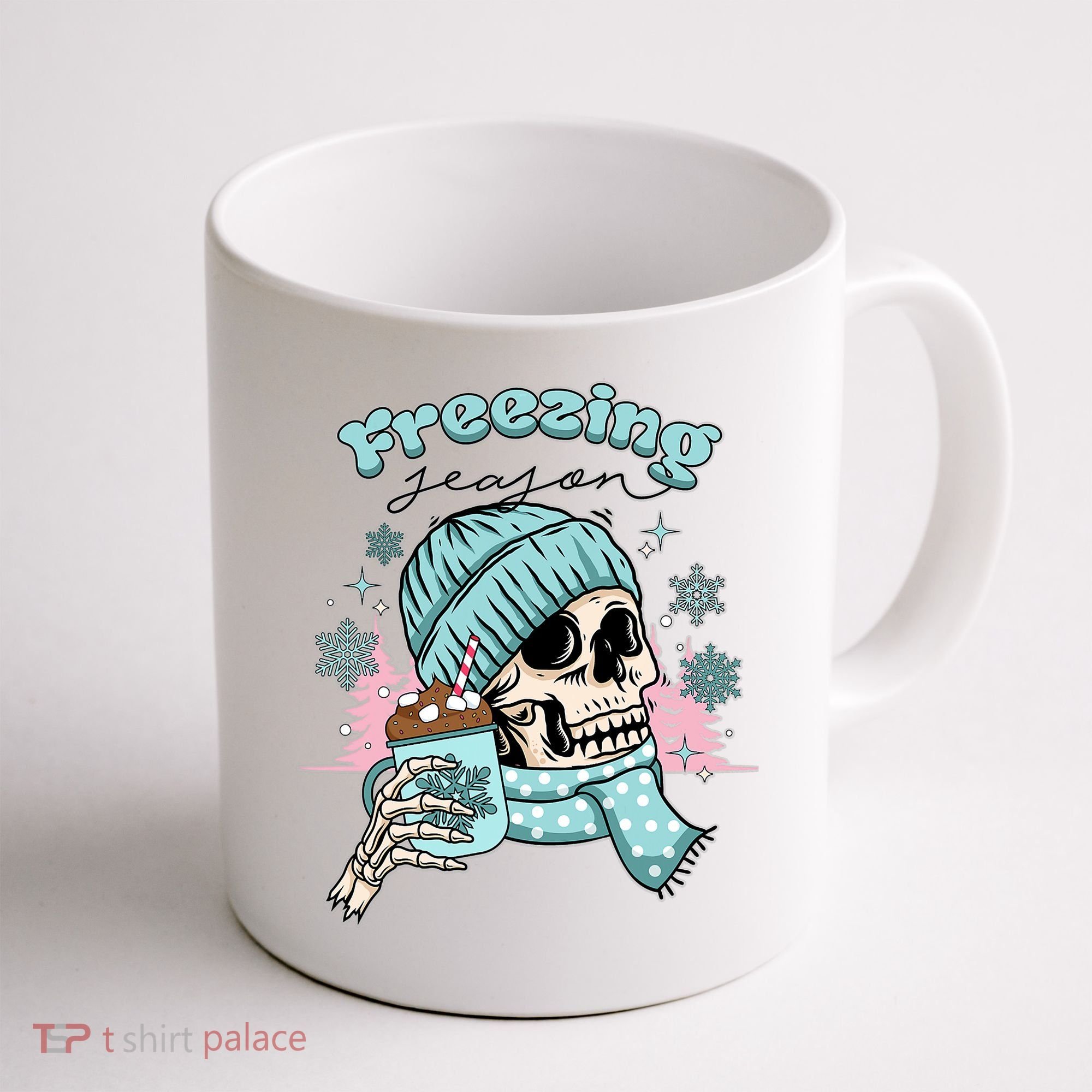 Freezing Season Skeleton Drinking Coffee Funny Winter Coffee Mug