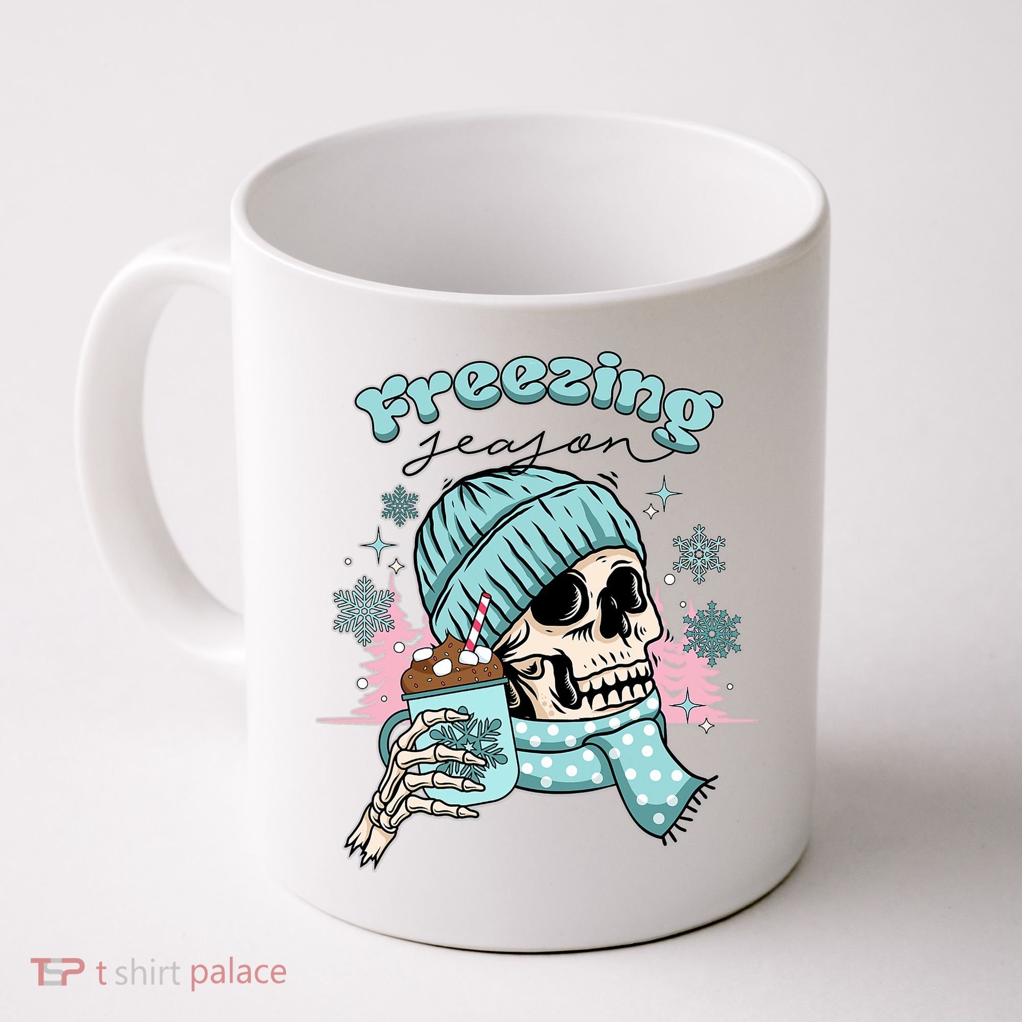 Freezing Season Skeleton Drinking Coffee Funny Winter Coffee Mug