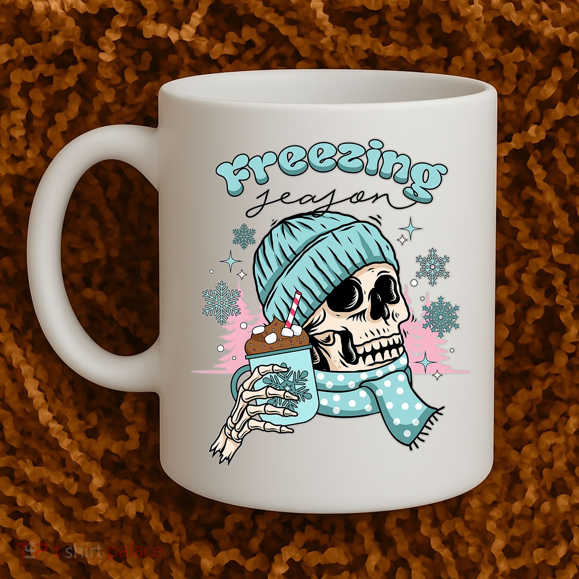 Freezing Season Skeleton Drinking Coffee Funny Winter Coffee Mug
