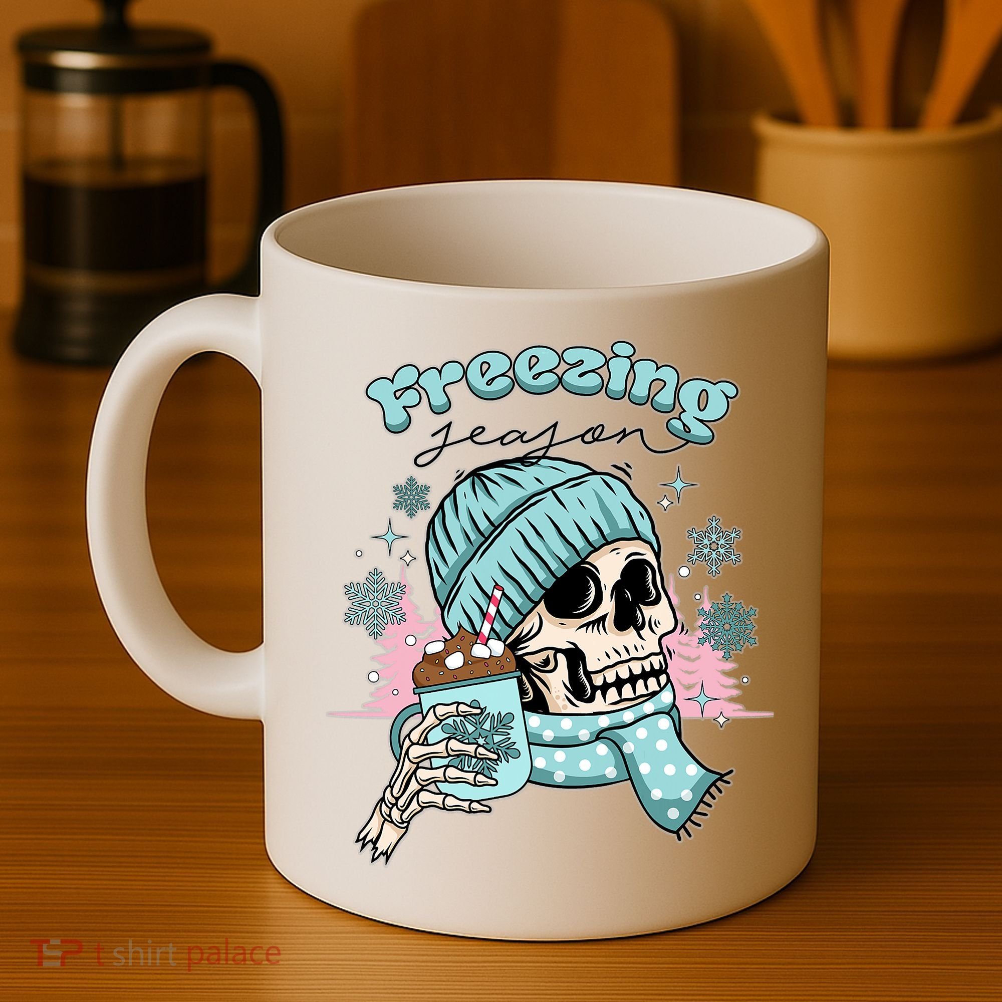 Freezing Season Skeleton Drinking Coffee Funny Winter Coffee Mug