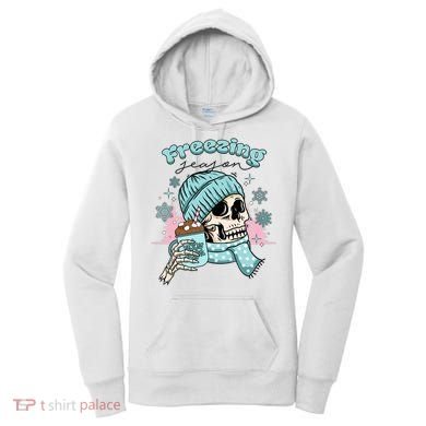 Freezing Season Skeleton Drinking Coffee Funny Winter Women's Hoodie