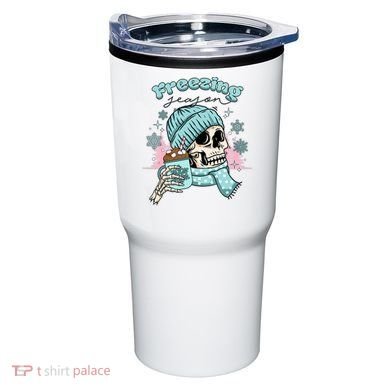 Freezing Season Skeleton Drinking Coffee Funny Winter Tumbler