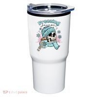 Freezing Season Skeleton Drinking Coffee Funny Winter Tumbler thumb 0