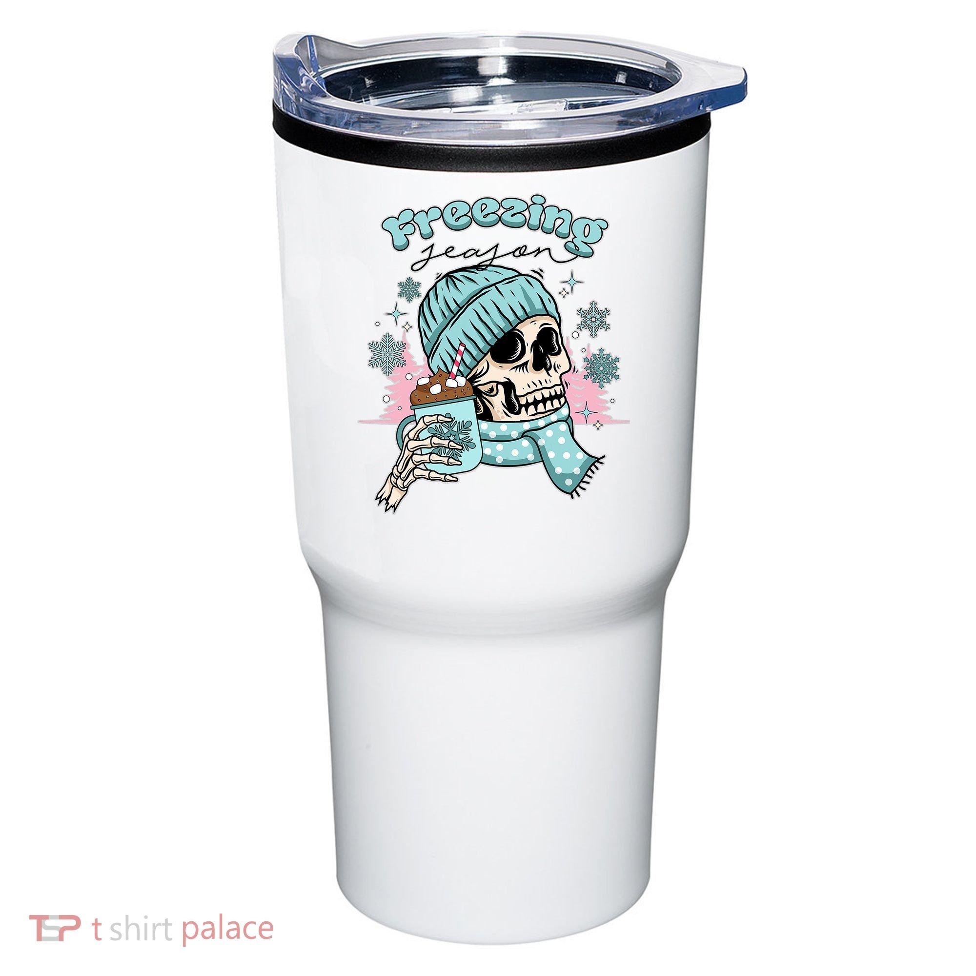 Freezing Season Skeleton Drinking Coffee Funny Winter Tumbler