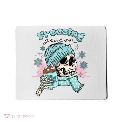 Freezing Season Skeleton Drinking Coffee Funny Winter Mousepad