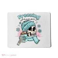 Freezing Season Skeleton Drinking Coffee Funny Winter Mousepad thumb 0