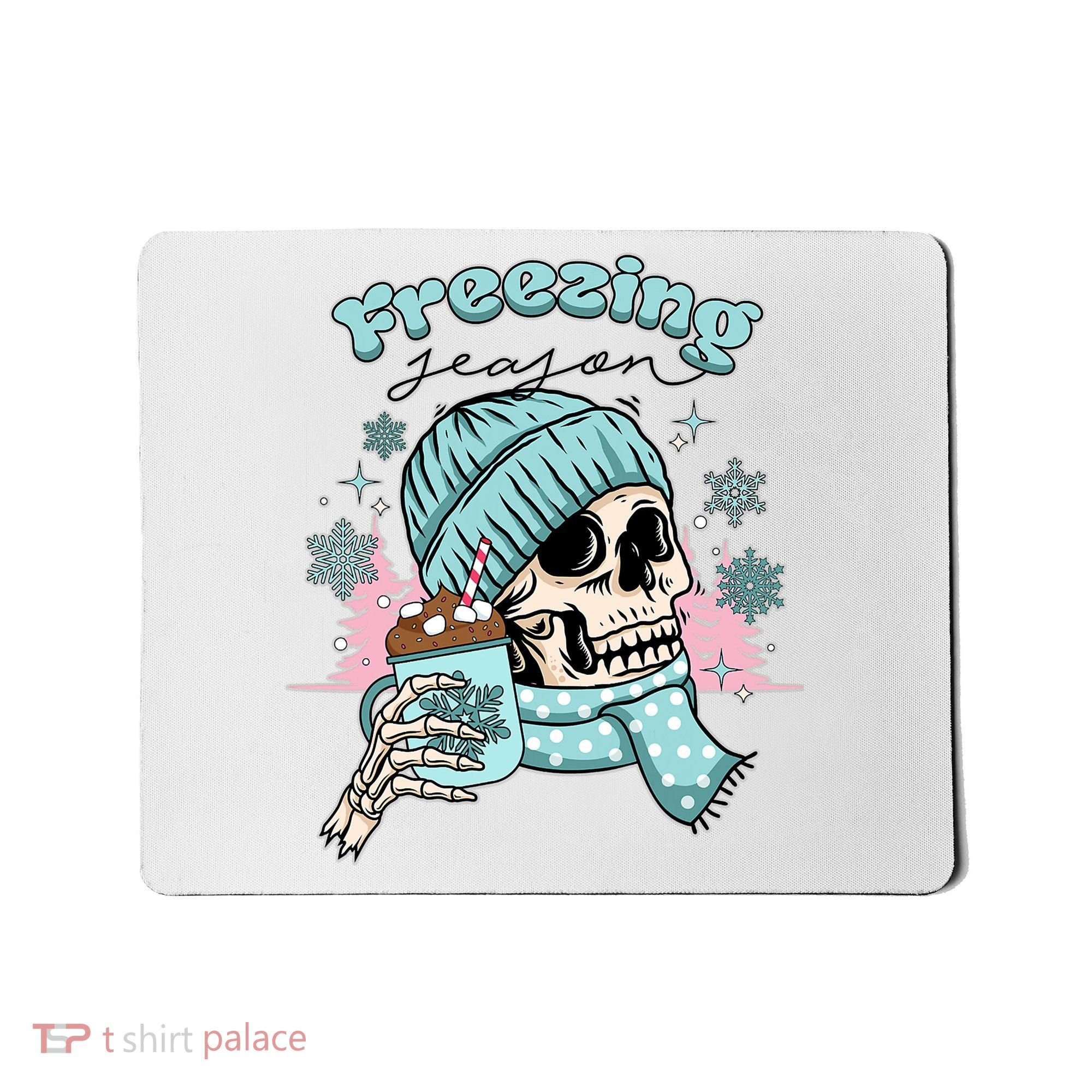 Freezing Season Skeleton Drinking Coffee Funny Winter Mousepad