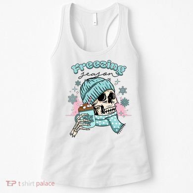 Freezing Season Skeleton Drinking Coffee Funny Winter Women's Tank Top