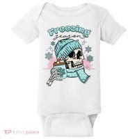 Freezing Season Skeleton Drinking Coffee Funny Winter Baby Bodysuit thumb 0