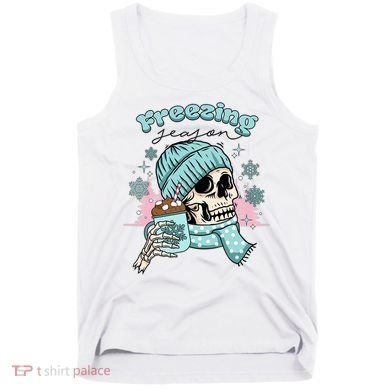 Freezing Season Skeleton Drinking Coffee Funny Winter Tank Top