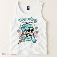 Freezing Season Skeleton Drinking Coffee Funny Winter Tank Top thumb 2