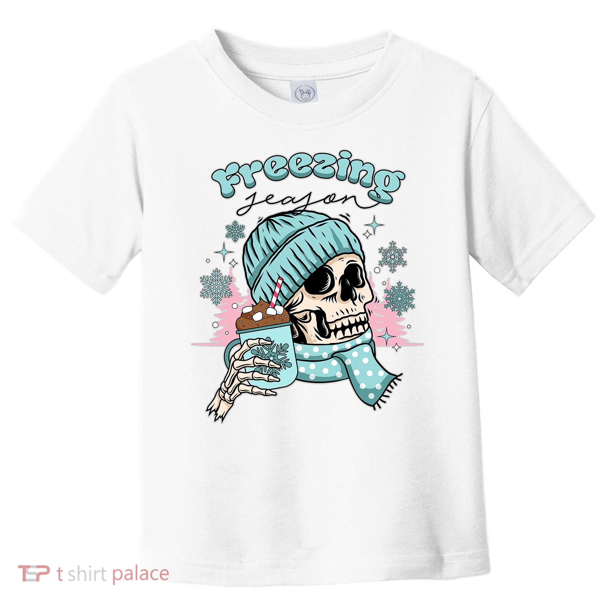Freezing Season Skeleton Drinking Coffee Funny Winter Toddler T-Shirt
