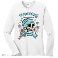 Freezing Season Skeleton Drinking Coffee Funny Winter Women's Long Sleeve Shirt thumb 0