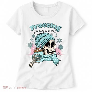 Freezing Season Skeleton Drinking Coffee Funny Winter Women's T-Shirt