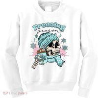 Freezing Season Skeleton Drinking Coffee Funny Winter Kids Sweatshirt thumb 0
