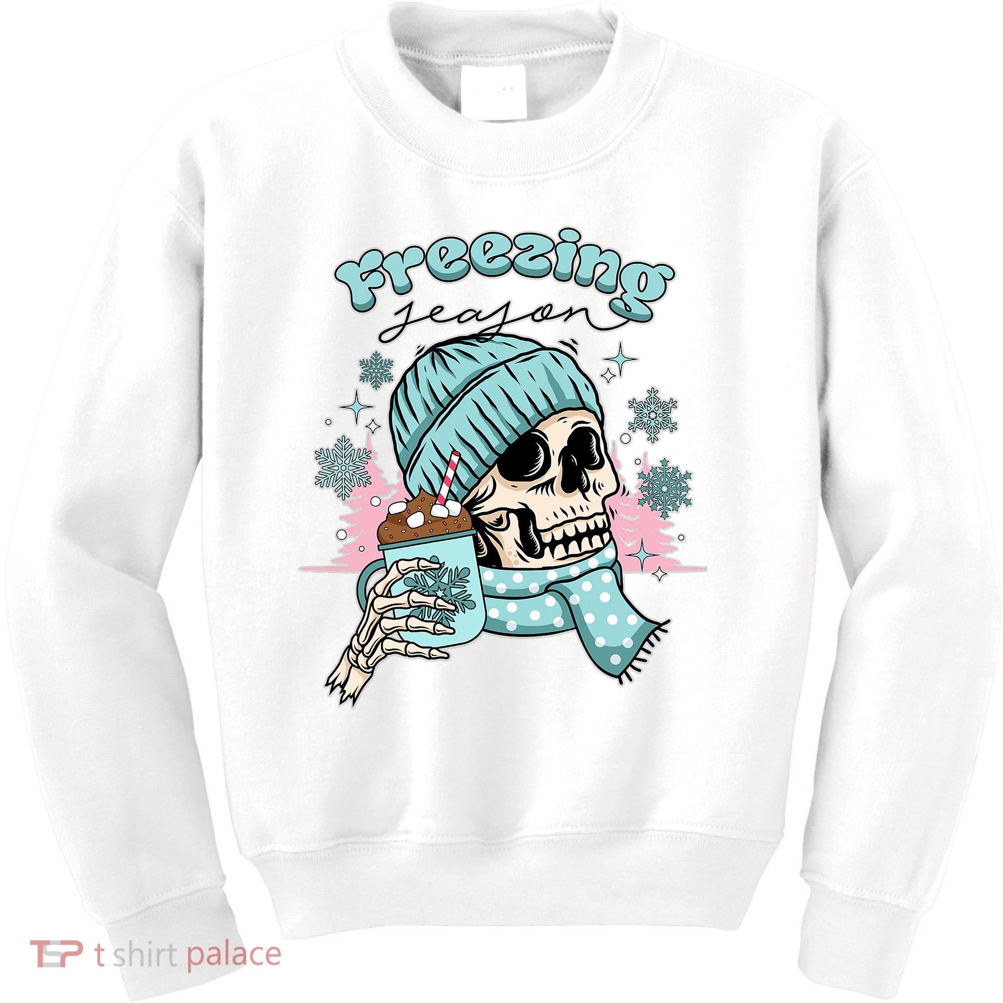 Freezing Season Skeleton Drinking Coffee Funny Winter Kids Sweatshirt