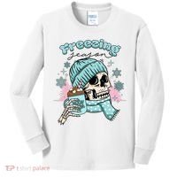 Freezing Season Skeleton Drinking Coffee Funny Winter Kids Long Sleeve Shirt thumb 0