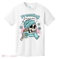 Freezing Season Skeleton Drinking Coffee Funny Winter Kids T-Shirt thumb 0