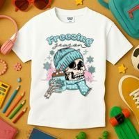 Freezing Season Skeleton Drinking Coffee Funny Winter Kids T-Shirt thumb 3