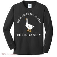 Funny Stay Silly Goose Horrors Are Endless Meme Kids Long Sleeve Shirt thumb 0