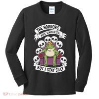 Funny Stay Silly The Horrors Are Endless Meme Remain Silly Kids Long Sleeve Shirt thumb 0