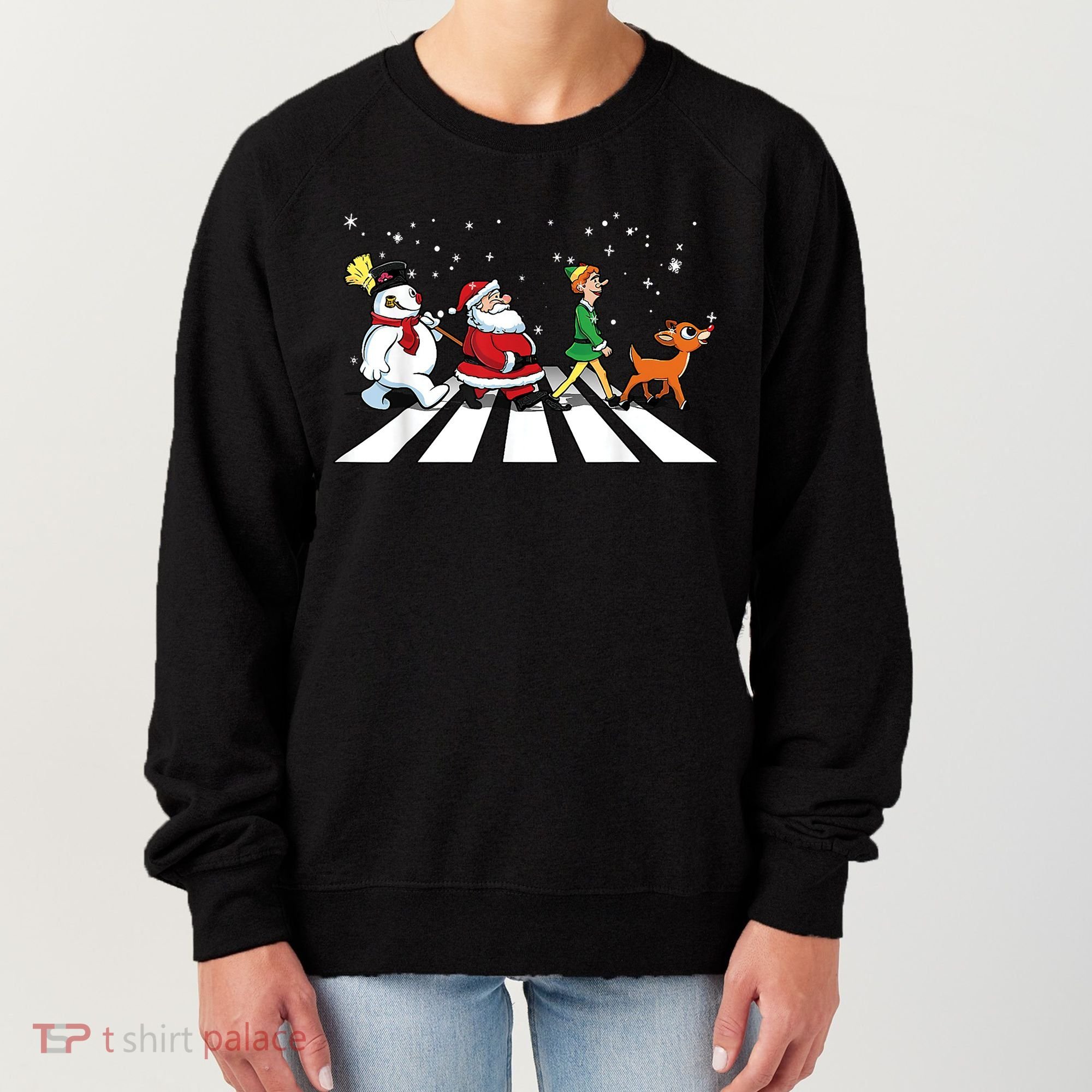 Funny Santa Snowman Elf Reindeer Christmas Abbeys Road Women's Sweatshirt