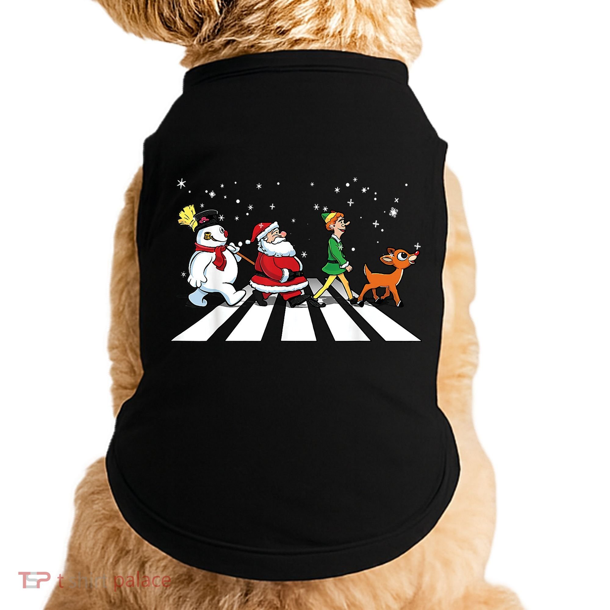 Funny Santa Snowman Elf Reindeer Christmas Abbeys Road Doggie Tank