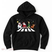 Funny Santa Snowman Elf Reindeer Christmas Abbeys Road Hoodie thumb 0